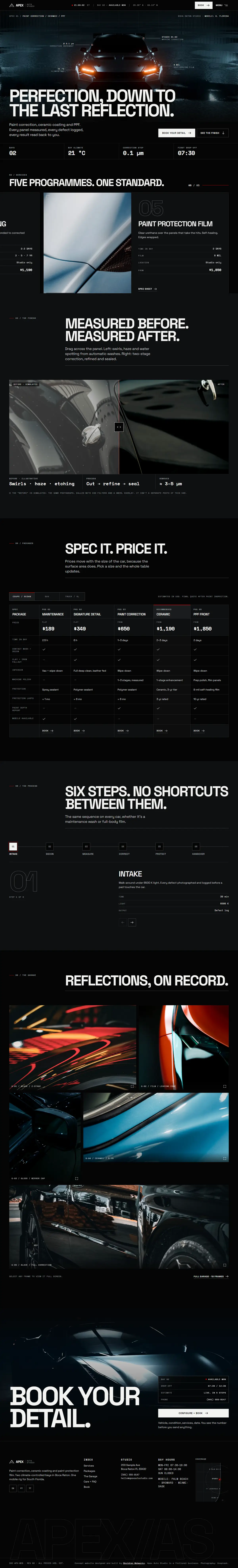 Full-length screenshot of the Apex Auto Studio homepage
