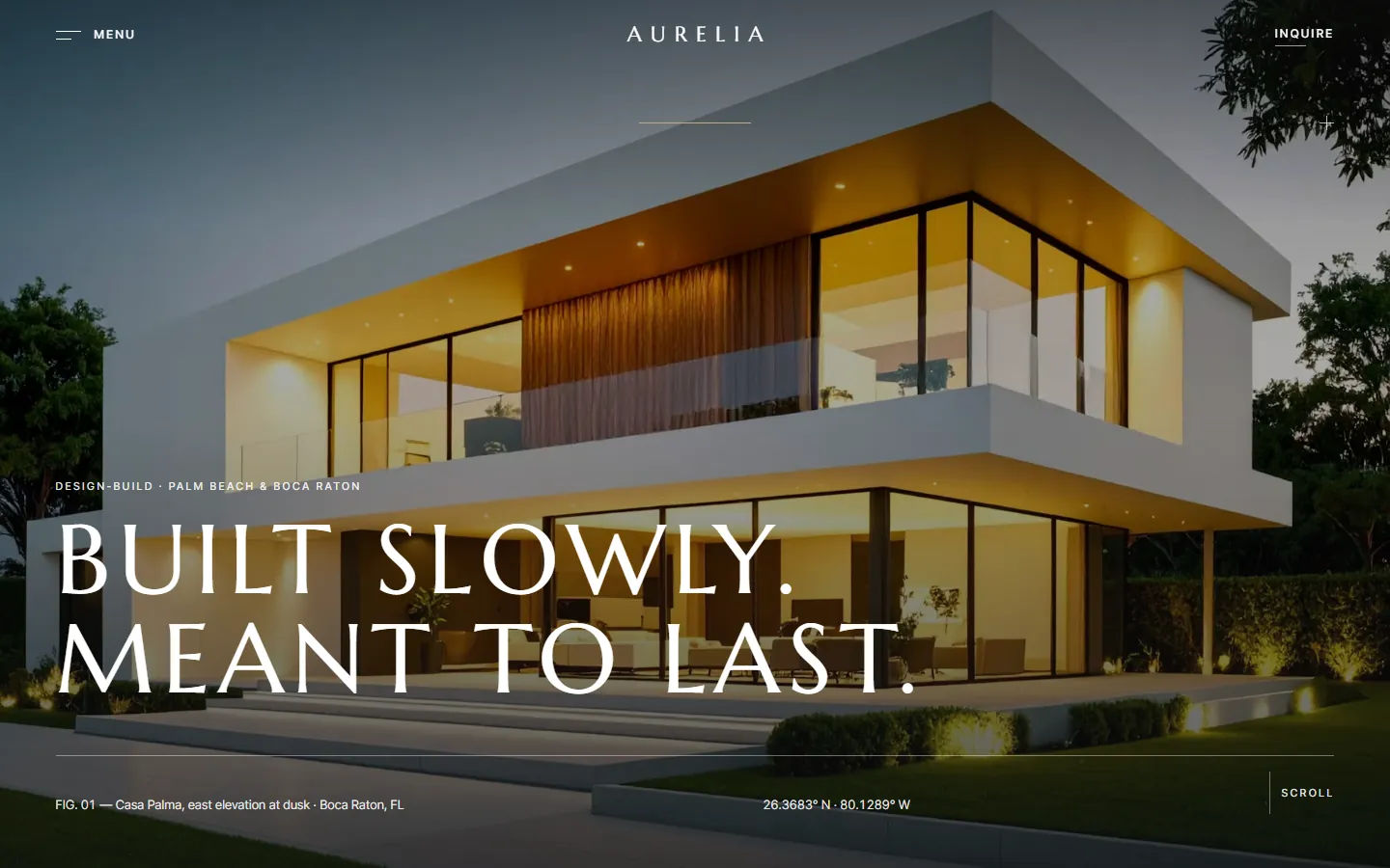 Aurelia Construction website homepage — Luxury residential construction & design-build concept by Obsidian Webworks