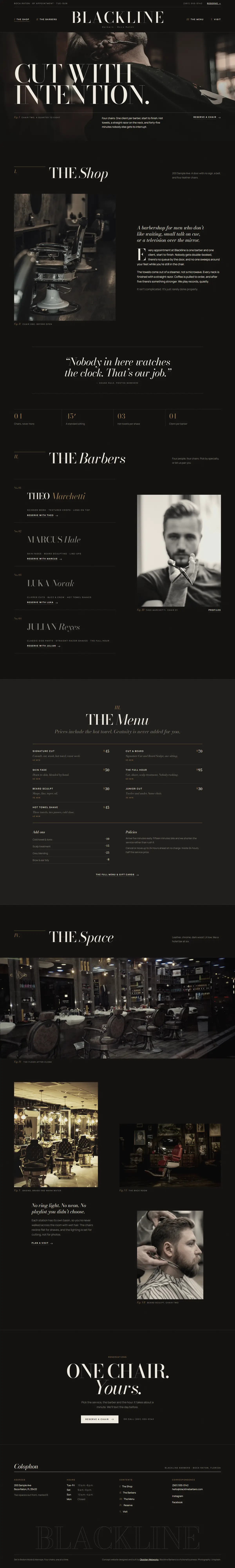 Full-length screenshot of the Blackline Barbers homepage