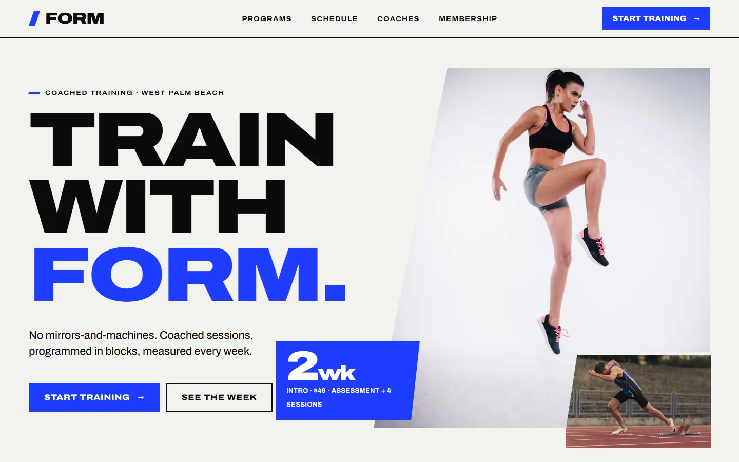 Form Athletics website homepage — Personal Training & Small-Group Performance Studio concept by Obsidian Webworks